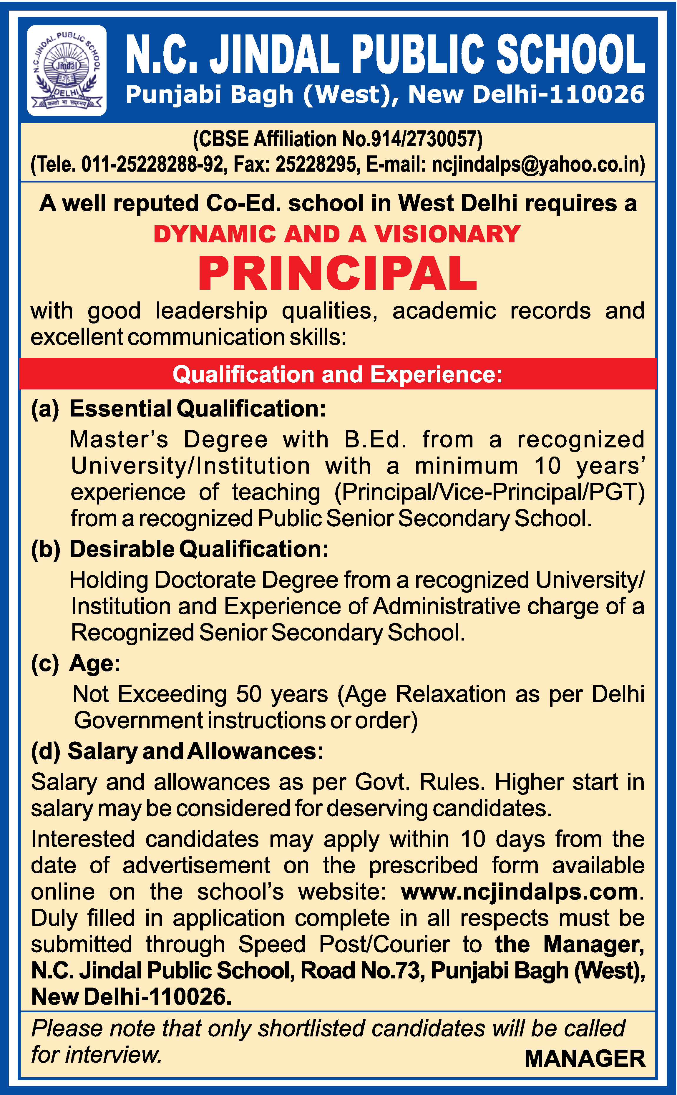 Times Ascent Ad Image for N.C. Jindal Public School - timesascent.com
