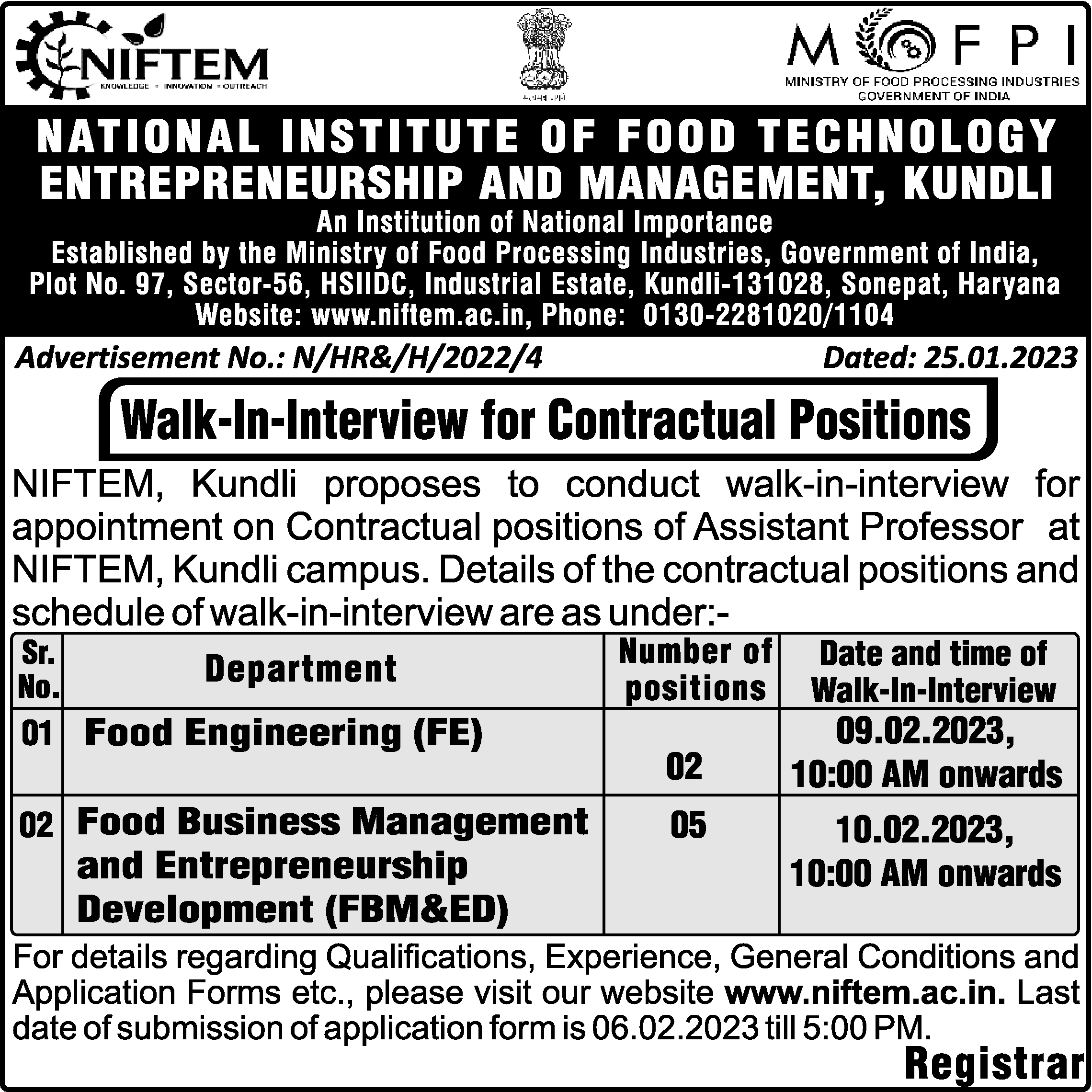 Assistant Professor (Food Business Management and Entrepreneurship Development FBM&ED) job