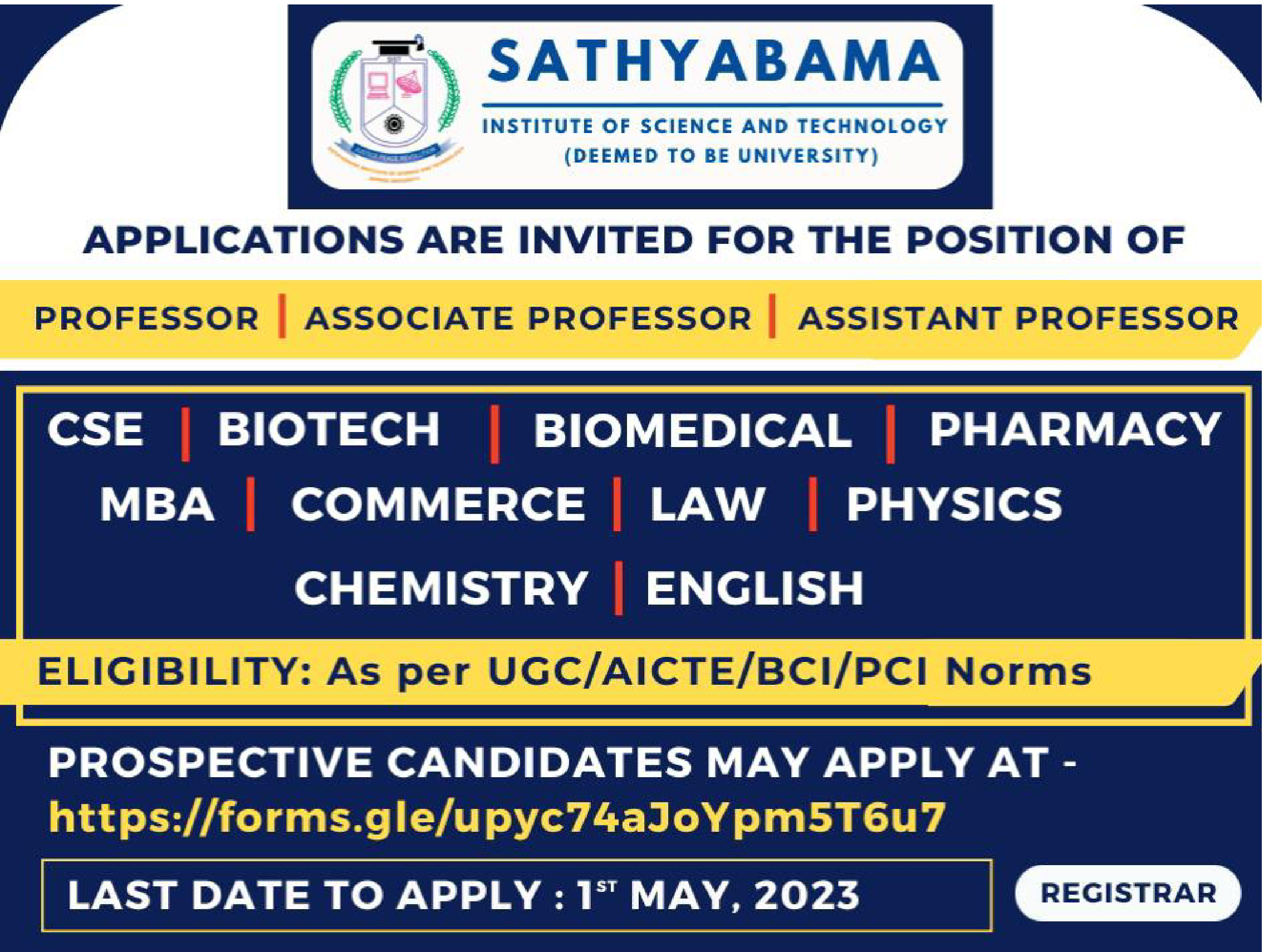 Times Ascent Ad Image for Sathyabama Institute of Science and Technology