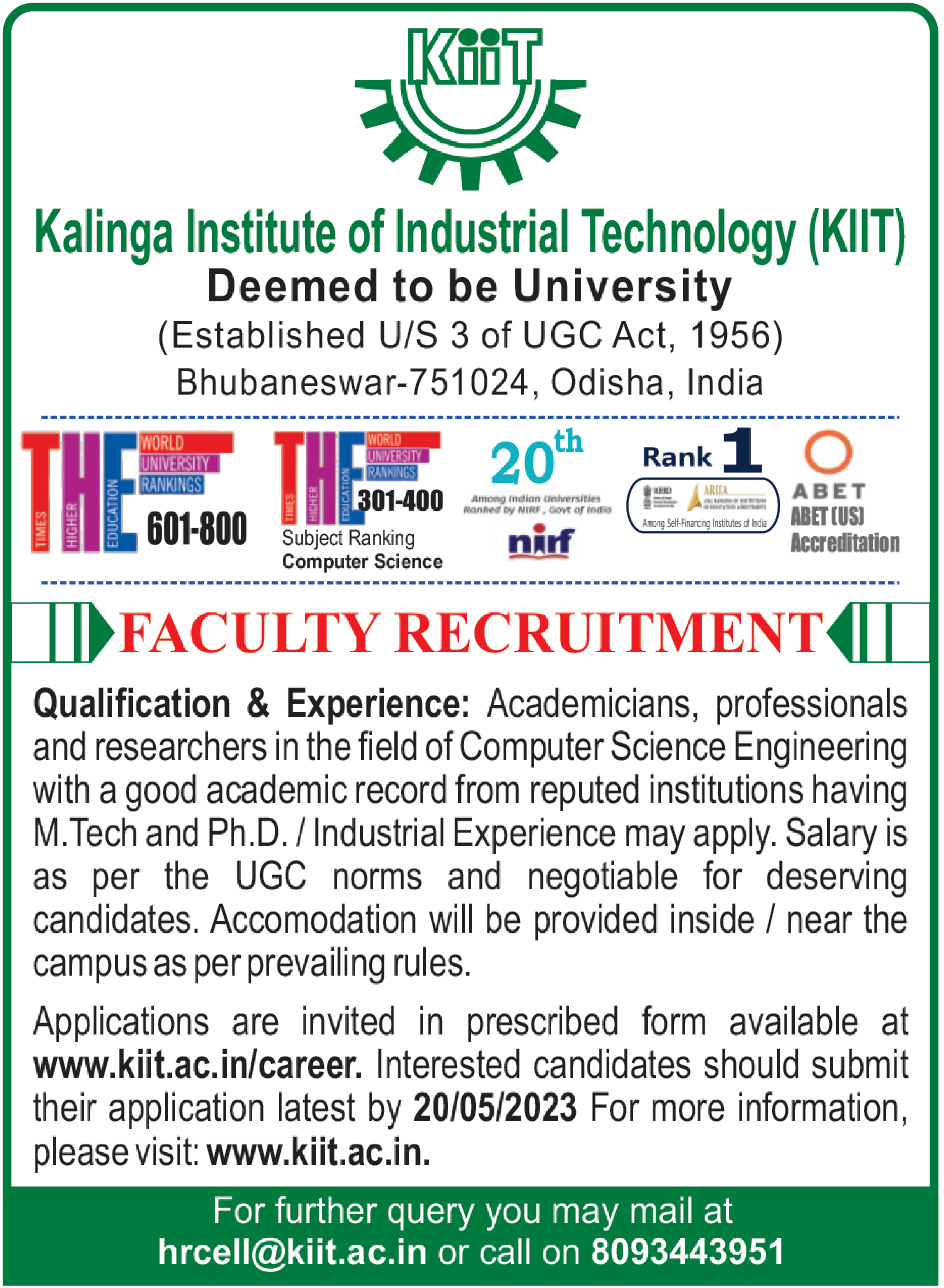 Times Ascent Ad Image for Kalinga Institute of Industrial Technology