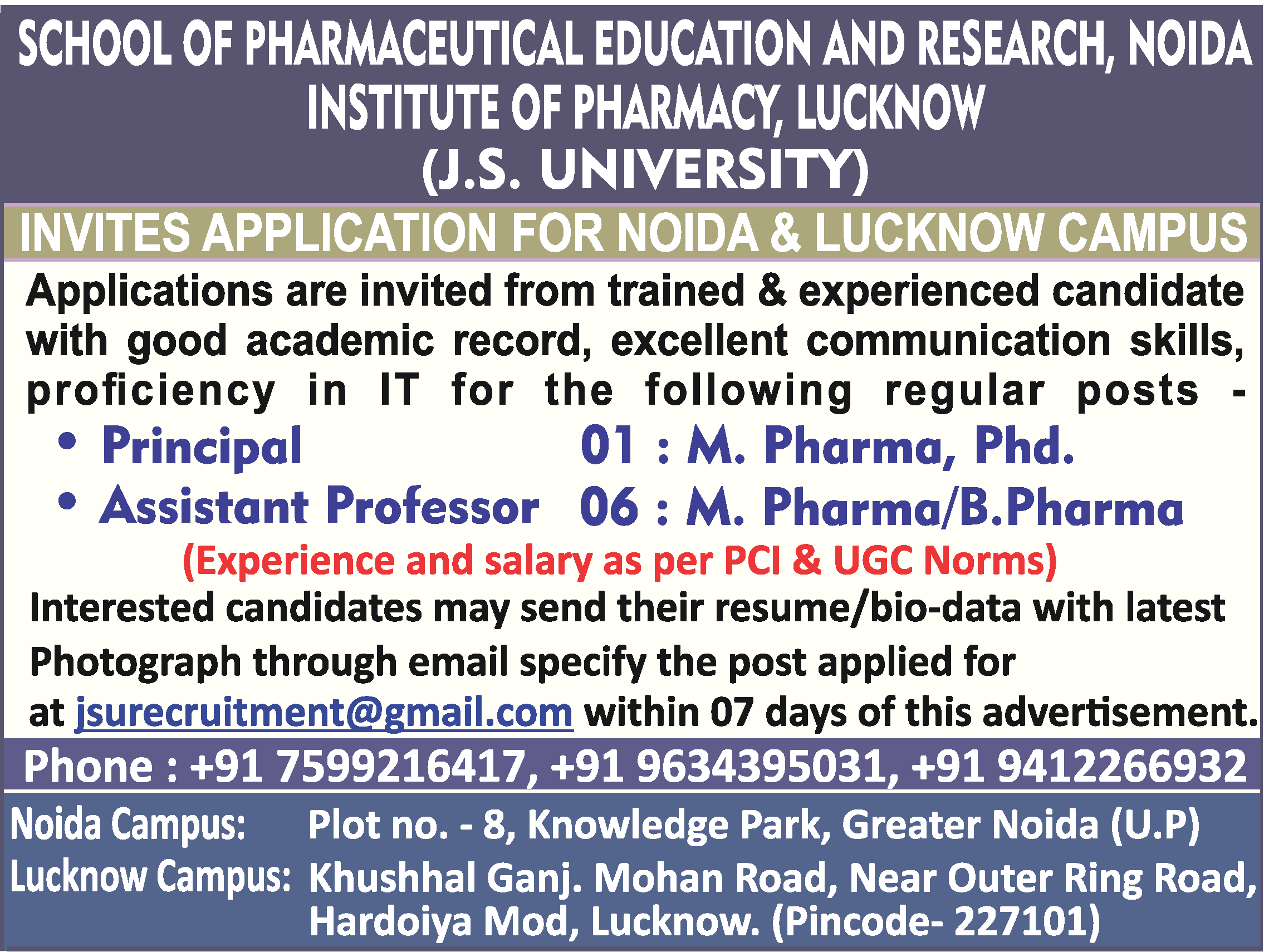 Times Ascent Ad Image for School of Pharmaceutical Education & Research