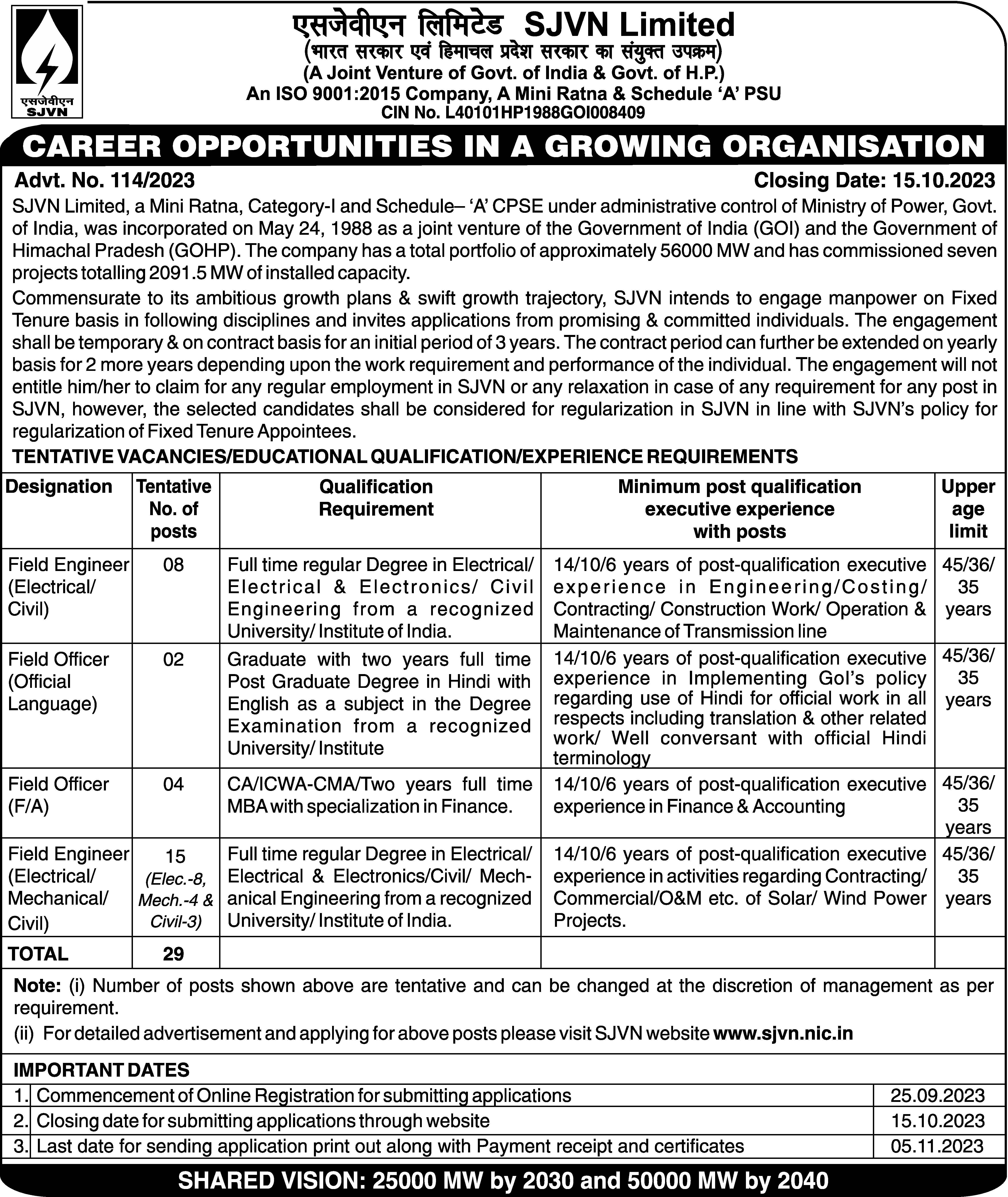 Times Ascent Ad Image for SJVN LIMITED