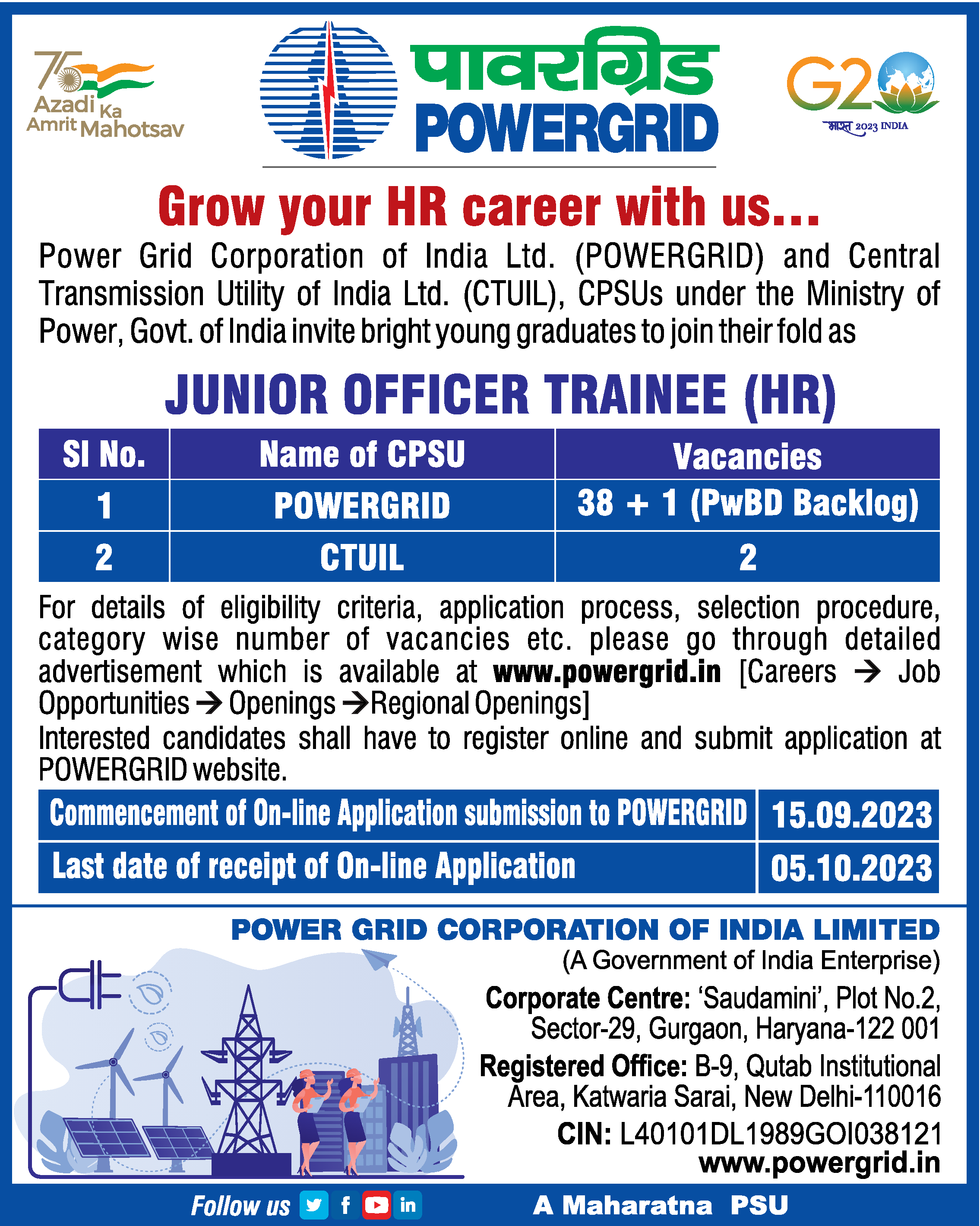 Junior Officer Trainee (HR) - PowerGrid job vacancy at Power Grid 