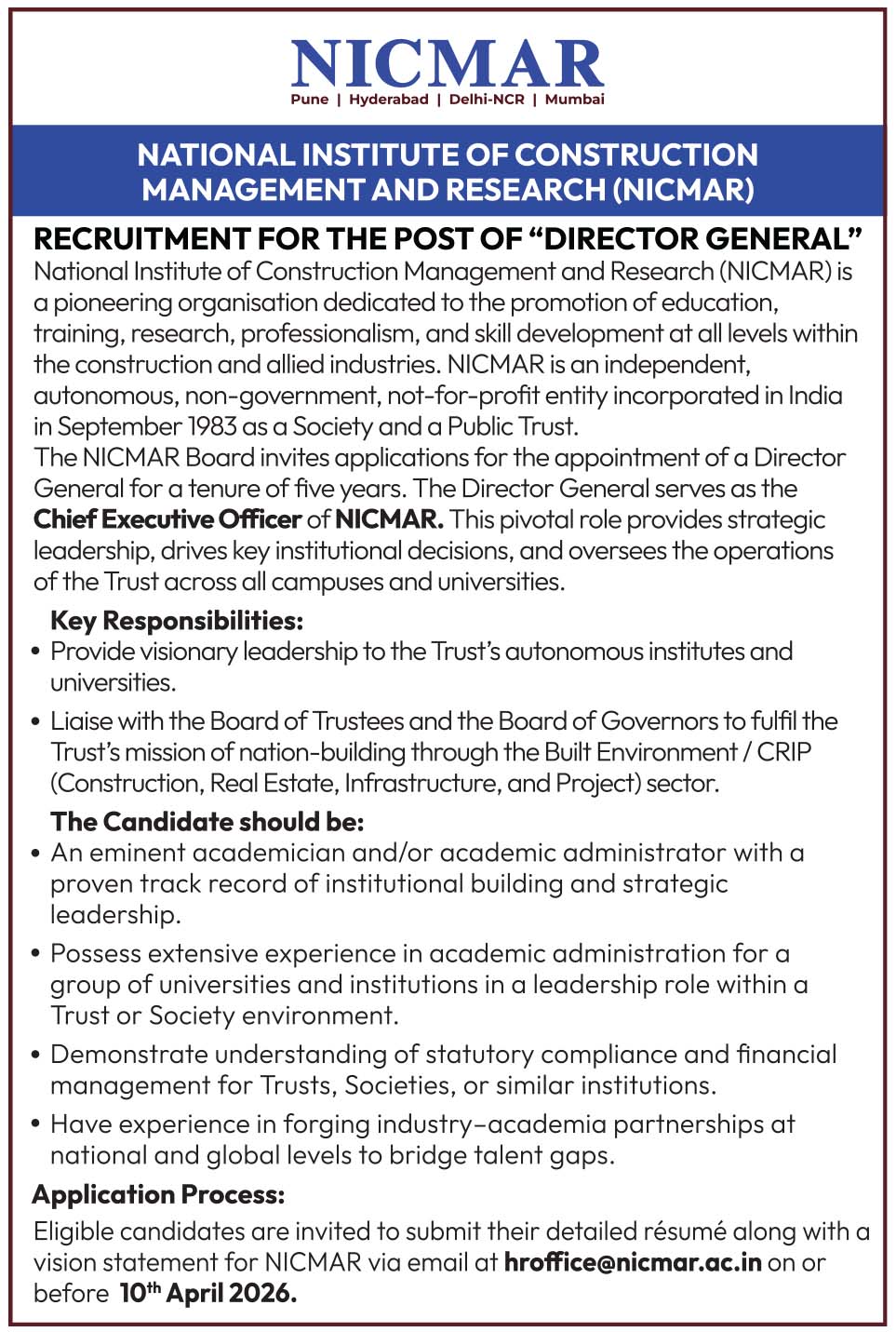 NATIONAL INSTITUTE OF CONSTRUCTION MANAGEMENT AND RESEARCH logo